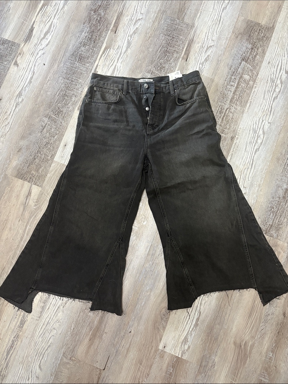Free People Washed Black Wide-Leg Flare Jeans